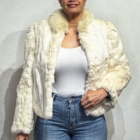 Sergio Valente Cream Dyed Rabbit Fur Vintage Jacket Sz M - Picture 1 of 14
